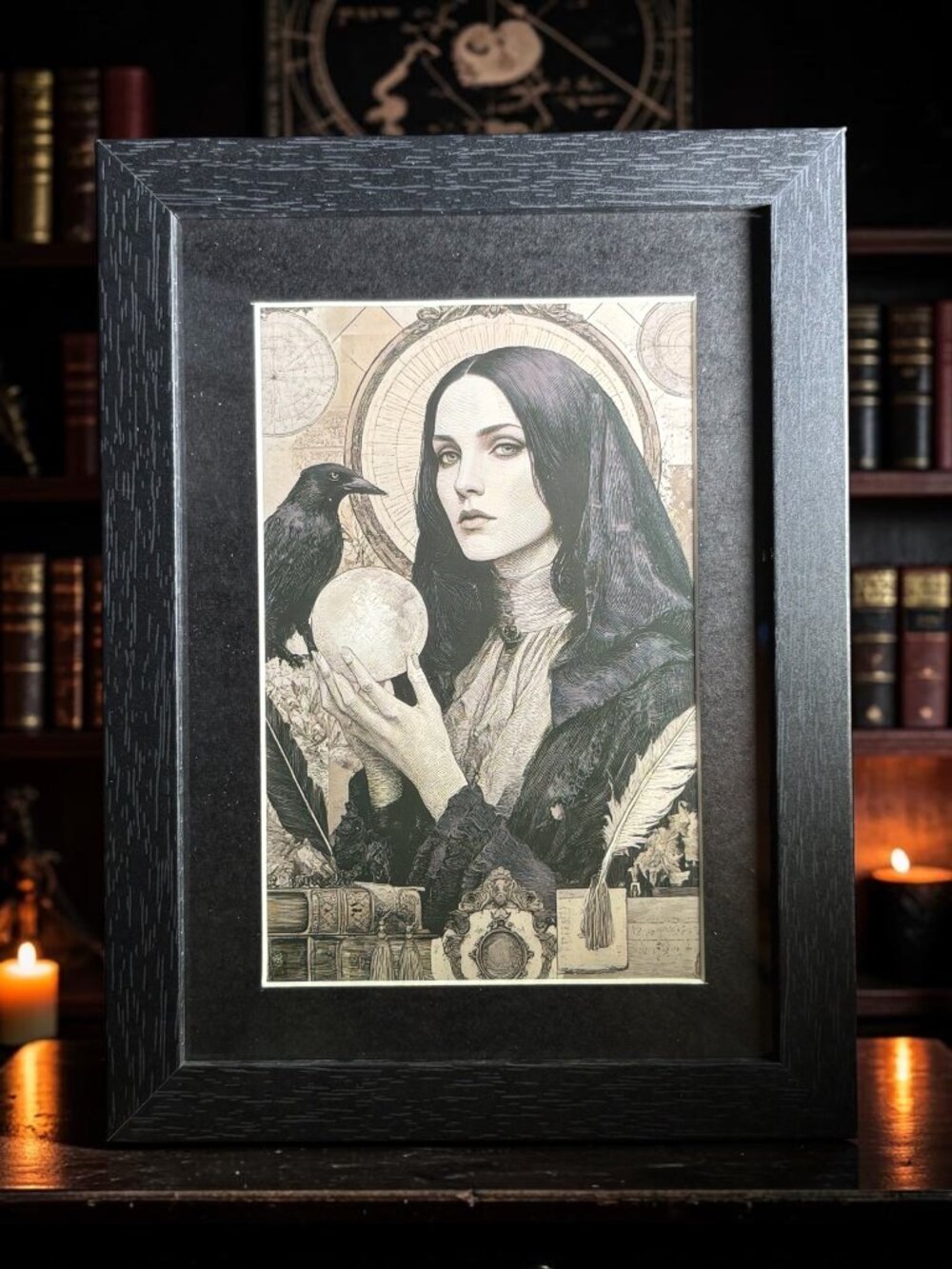 Gothic Woman with Raven Framed Art | 5x7